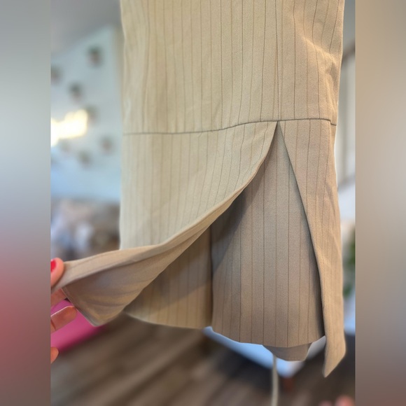 Zara Adjustable Stap Pinstripe Mini Dress in Light Cream - Picture 5 of 13